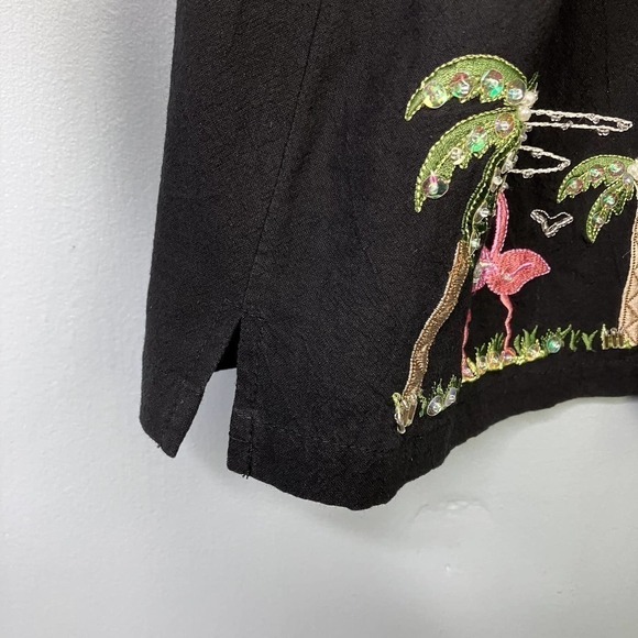 Jane Ashley Petite Black Embroidered Flamingo Palm Trees Sequined Beaded Size PL - Picture 9 of 13